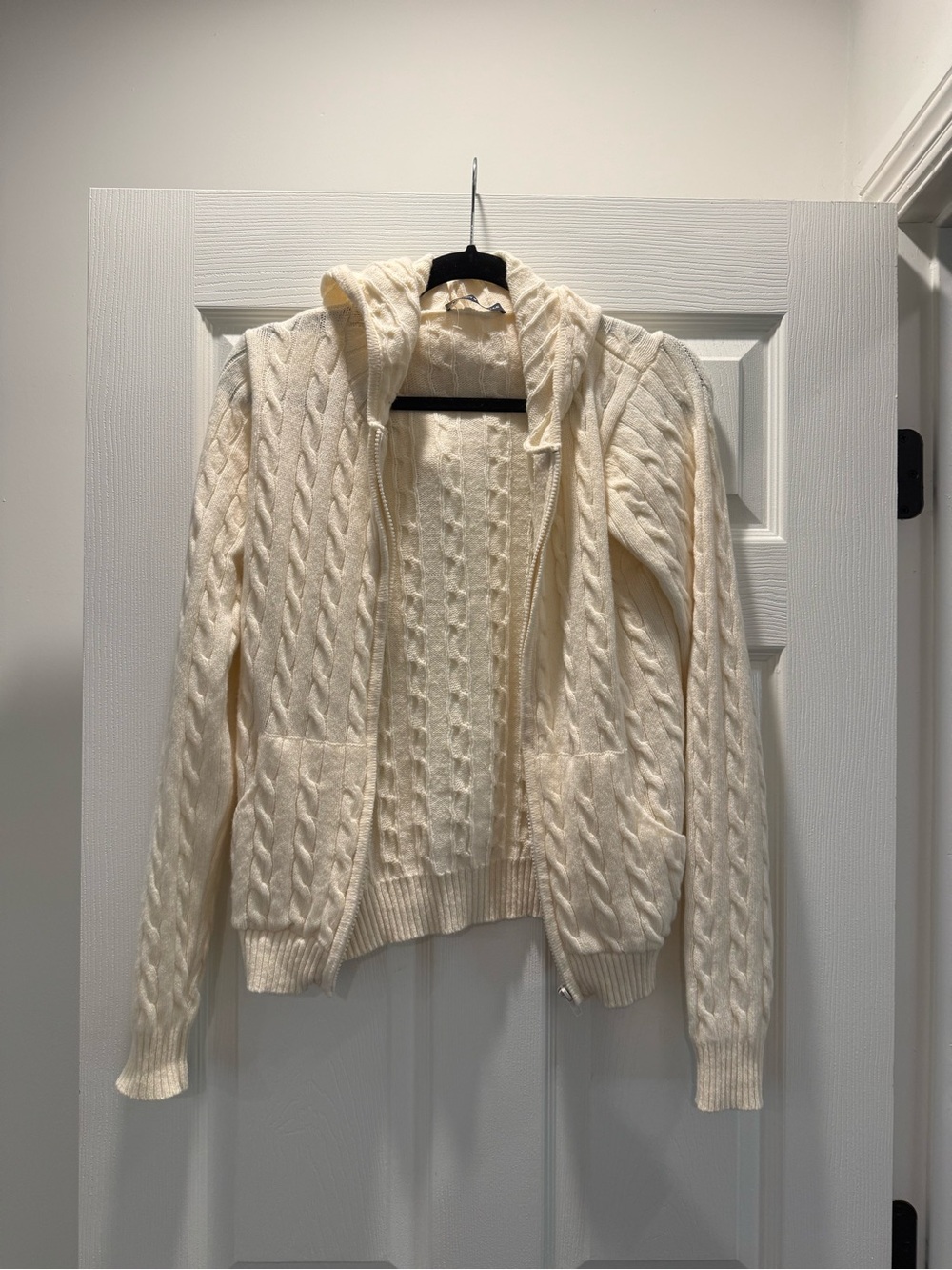 Brandy Melville Cream Cable-Knit Zip Hoodie Sweater